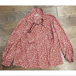 Vintage Mauve Cotton Pattern Tie Long-sleeve Top